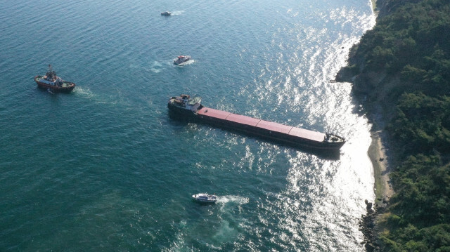 Bursa'nın Mudanya ilçesinde karaya oturan Panama bandıralı "VOLGO-BALT 213" isimli