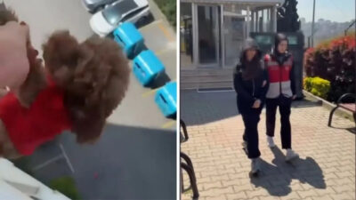 Başakşehir’de köpeğini camdan sarkıtarak kayda alan kadının görüntüleri infial yarattı.
