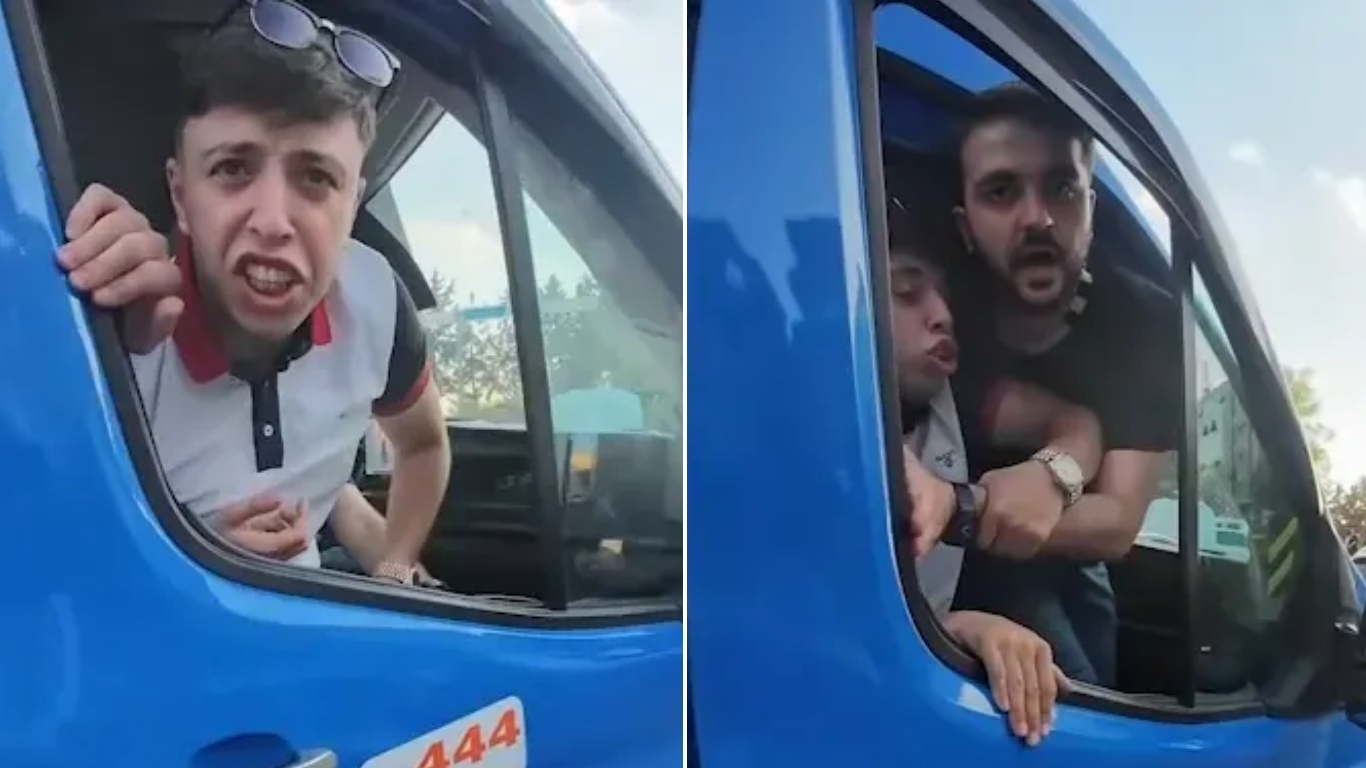 İstanbul Esenler'de bir kargo aracındaki personelin motosiklet sürücüsüne küfür edip