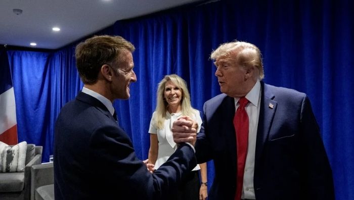 Fransa Cumhurbaşkanı Emmanuel Macron ile ABD Başkanı Donald Trump, New