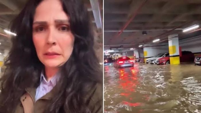İstanbul’da etkili olan şiddetli sağanak, Sarıyer’deki Vadistanbul AVM’nin otoparkında su